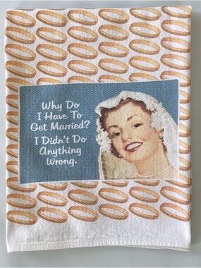 Fiddler’s Elbow White and Gold Retro Bride Tea Towel